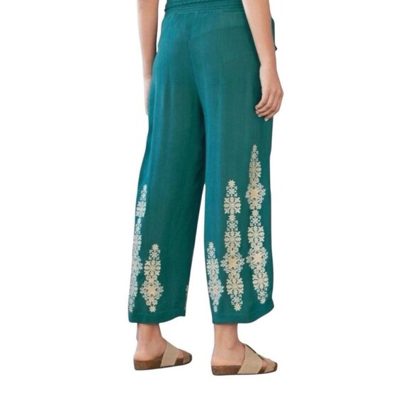 NWT Sundance "Spice Route" Embroidered Wide Leg Viscose Pants Sz M Teal $118 - Picture 2 of 15